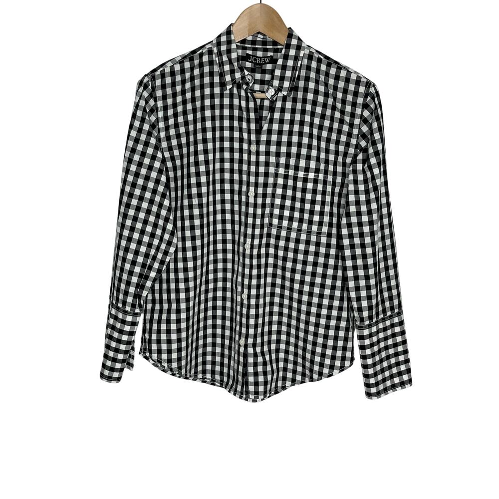 J.Crew Black White Gingham Button Front Cotton Shirt Size 4 - Picture 2 of 10